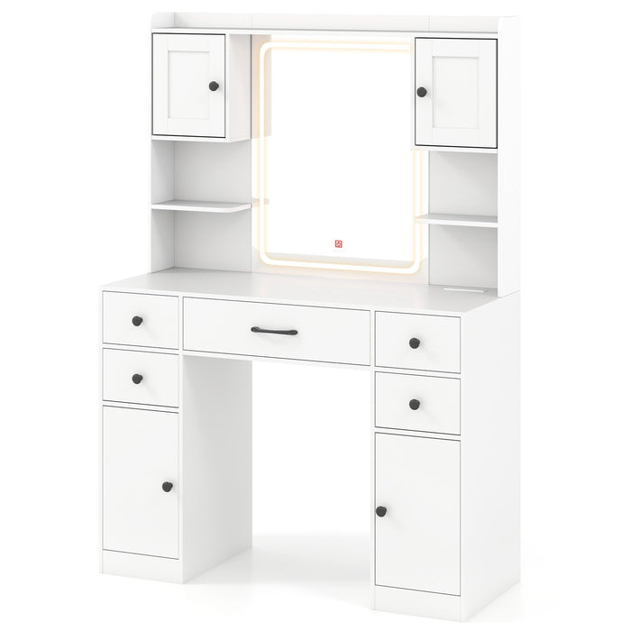 Makeup Vanity Desk with Lighted Mirror and Charging Station-