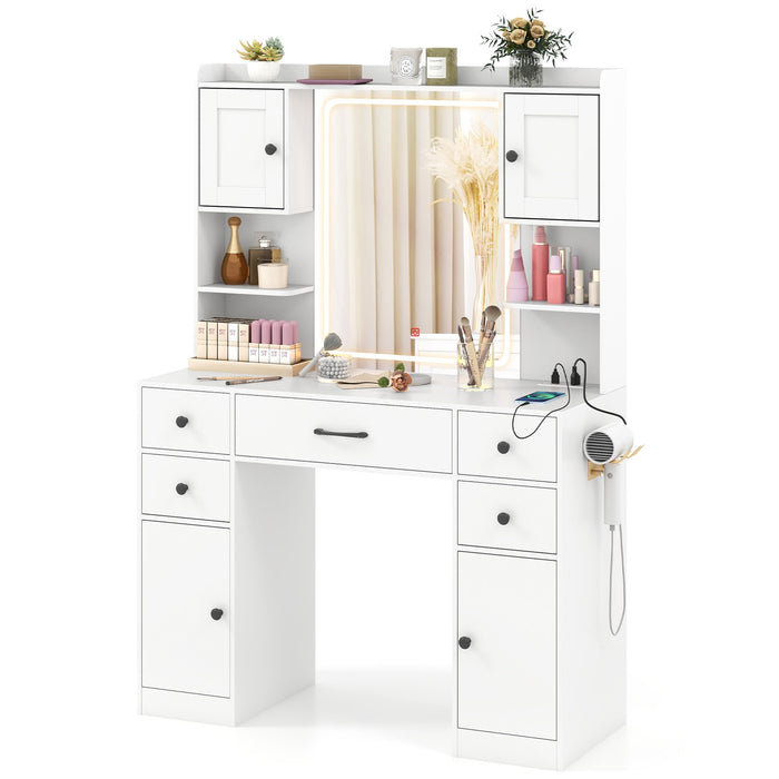 Makeup Vanity Desk with Lighted Mirror and Charging Station-
