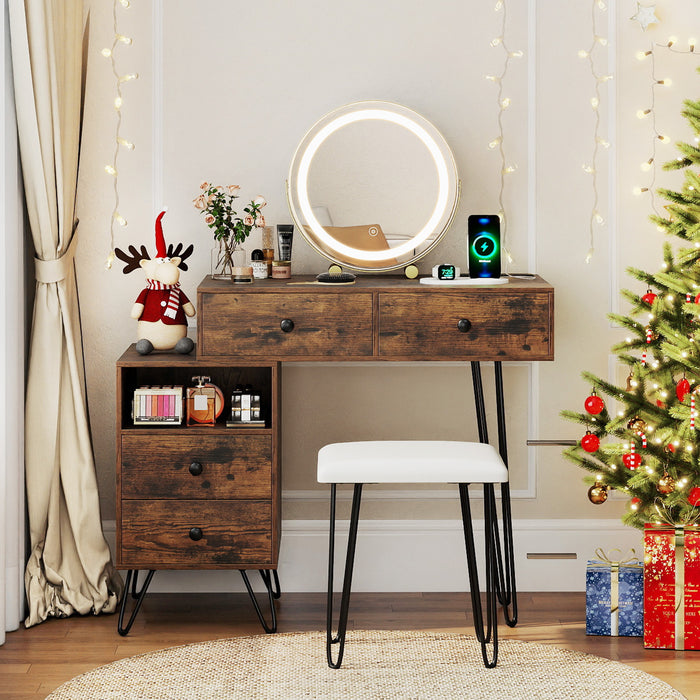 Makeup Vanity Desk with Rotatable Mirror and 4 Pull-out Drawers-