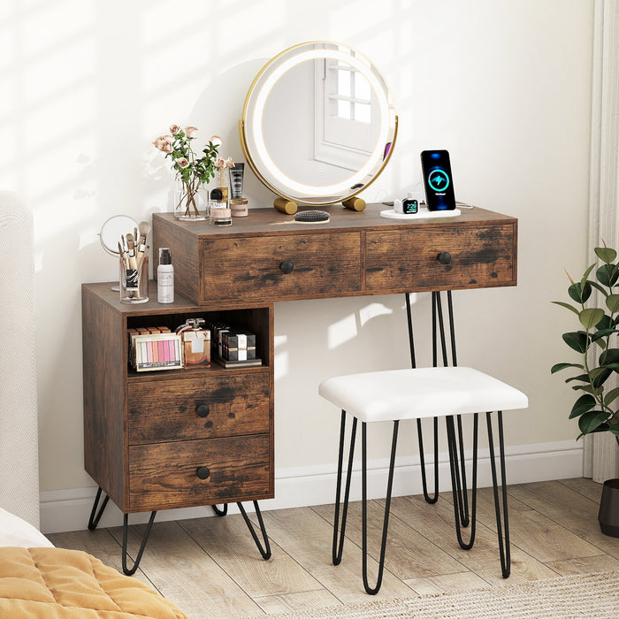 Makeup Vanity Desk with Rotatable Mirror and 4 Pull-out Drawers-