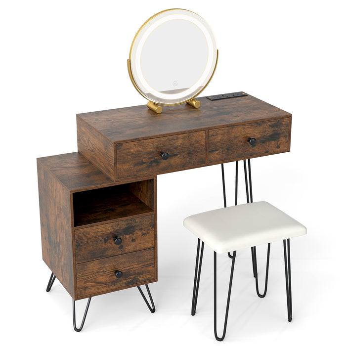 Makeup Vanity Desk with Rotatable Mirror and 4 Pull-out Drawers-
