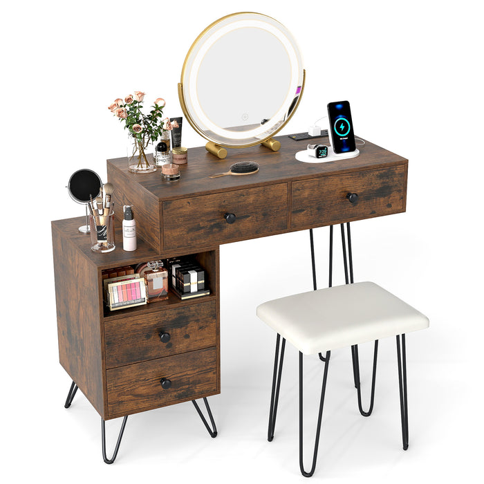 Makeup Vanity Desk with Rotatable Mirror and 4 Pull-out Drawers-