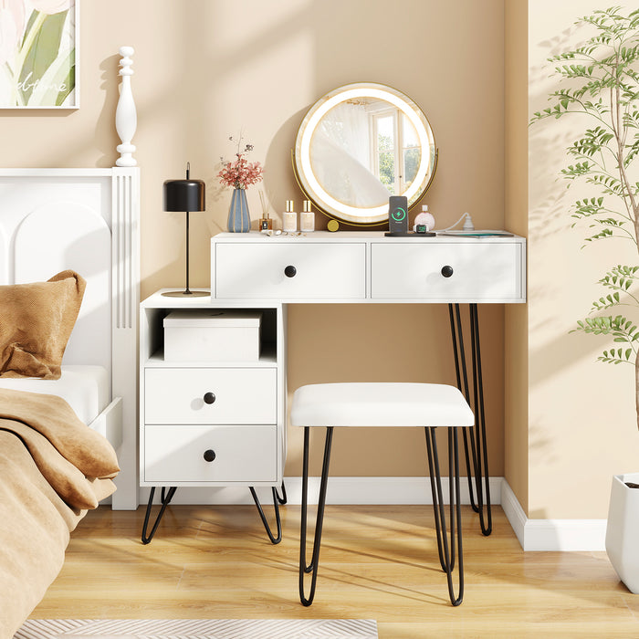 Makeup Vanity Desk with Rotatable Mirror and 4 Pull-out Drawers-