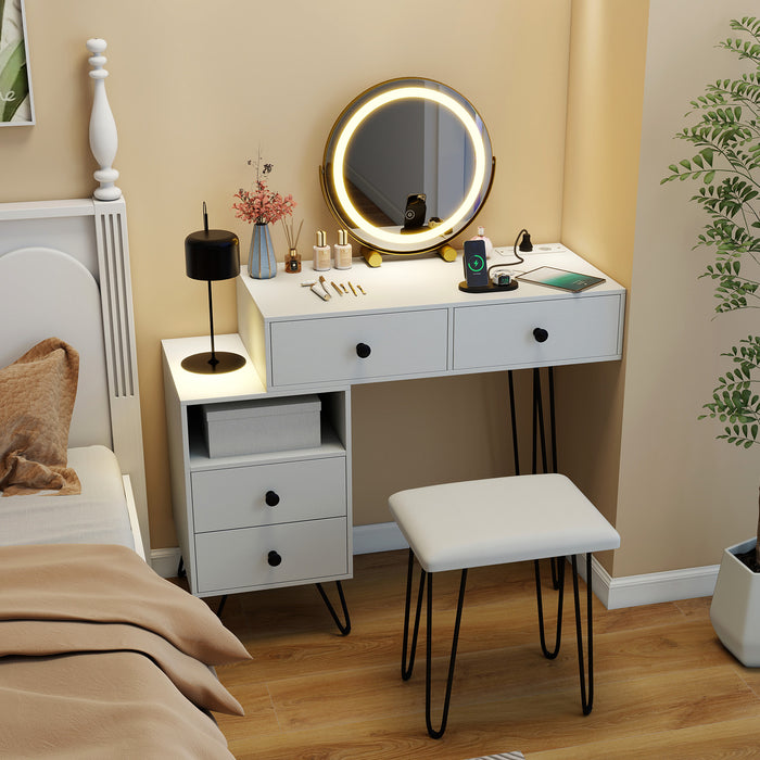Makeup Vanity Desk with Rotatable Mirror and 4 Pull-out Drawers-