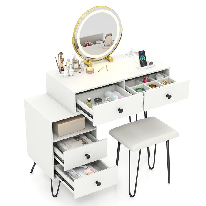 Makeup Vanity Desk with Rotatable Mirror and 4 Pull-out Drawers-
