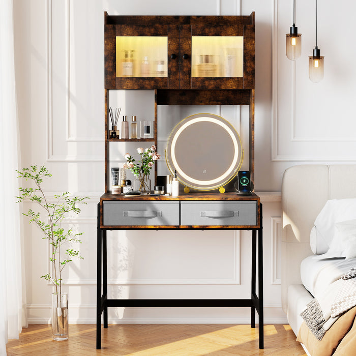 Makeup Vanity Desk with Rotating Mirror and Adjustable Light-