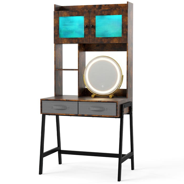 Makeup Vanity Desk with Rotating Mirror and Adjustable Light-