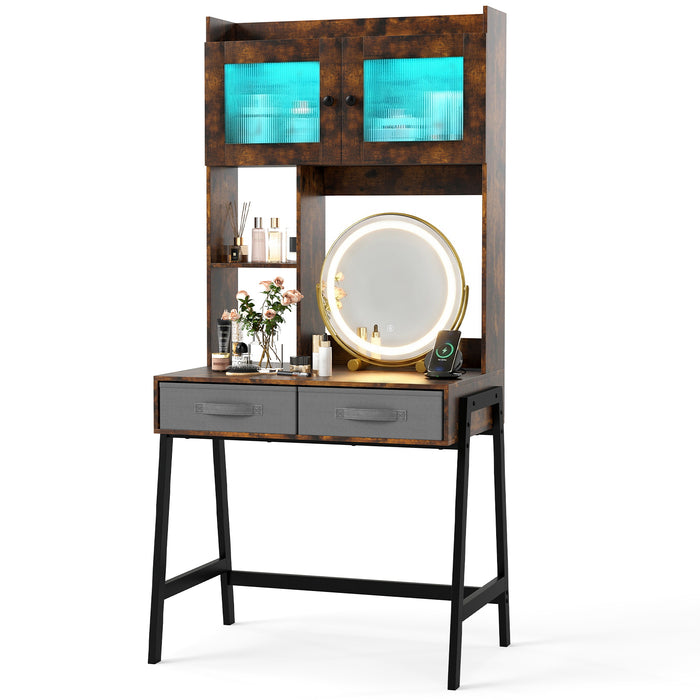Makeup Vanity Desk with Rotating Mirror and Adjustable Light-