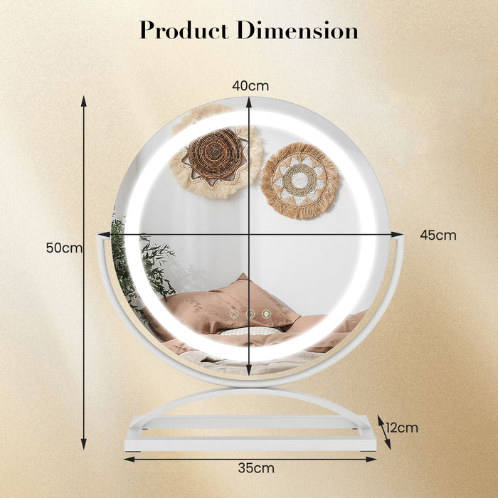 Makeup Vanity Mirror with 3 Color Dimmable LED Lighting and Touch Control-White