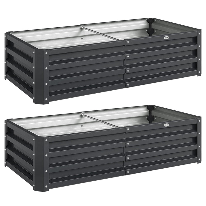 Outsunny Set of 2 Raised Beds for Garden, Galvanised Outdoor Planters for Herbs Vegetables, Use for Patio Balcony, Grey
