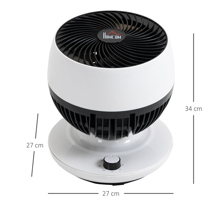HOMCOM Room Air Circulator Desk Fan with 3 Speed, 70° Oscillating 90° Tilt, Tabletop Fan for Living Room, Bedroom, Office, White