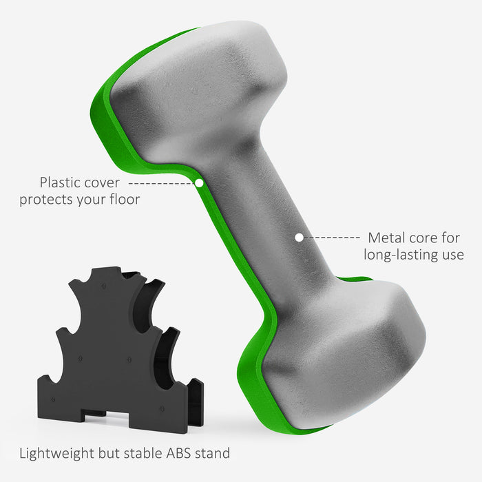 Dumbbell Set with Rack - 6-Piece Weight Varieties 1kg, 2kg, 3kg Hand Weights - Ideal for Home Gym Strength Training