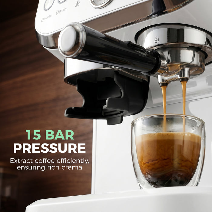 HOMCOM Bean to Cup Coffee Machine, Espresso Machine with Integrated Bean Grinder & Steam Wand, White