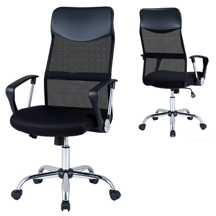 Mesh Office Chair with Reclining Backrest and Armrests and Height Adjustable Swivel-Black