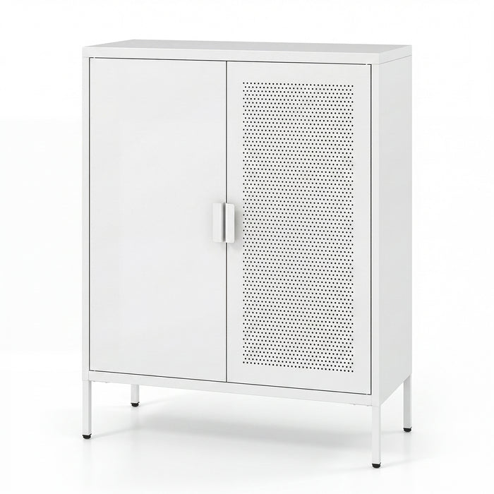 Metal Buffet Sideboard with 2 Doors and Adjustable Shelves-White