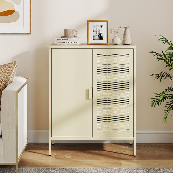 Metal Buffet Sideboard with 2 Doors and Adjustable Shelves-White