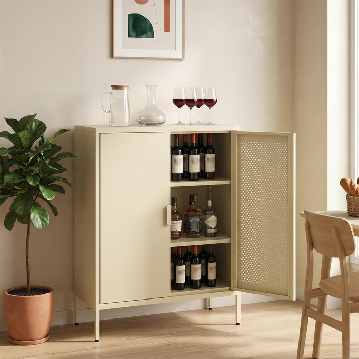 Metal Buffet Sideboard with 2 Doors and Adjustable Shelves-White