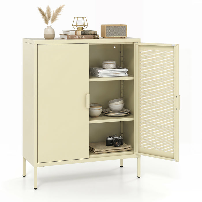 Metal Buffet Sideboard with 2 Doors and Adjustable Shelves-White