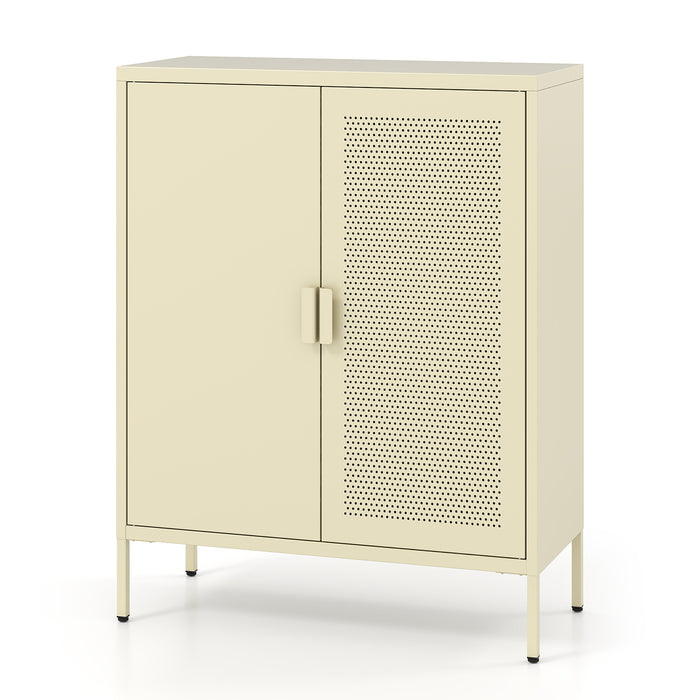 Metal Buffet Sideboard with 2 Doors and Adjustable Shelves-White