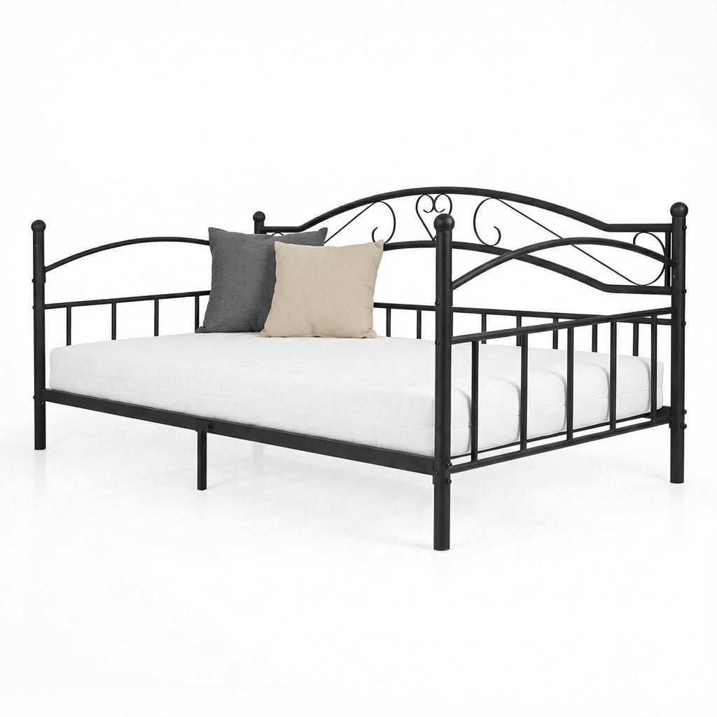 Metal Daybed Frame Sofa Bed with Classic Headboard Platform Bed Foundation-Black