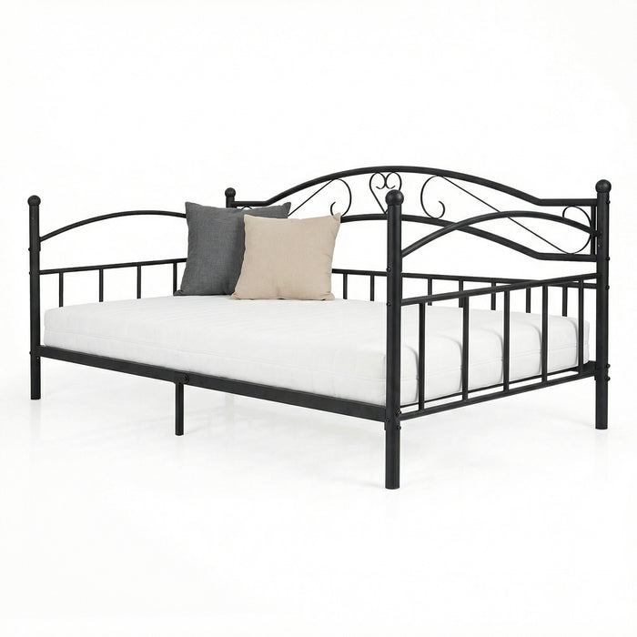 Metal Daybed Frame Sofa Bed with Classic Headboard Platform Bed Foundation-Black