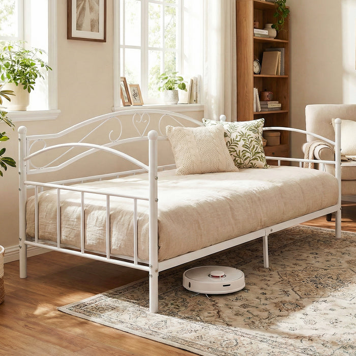 Metal Daybed Frame Sofa Bed with Classic Headboard Platform Bed Foundation-Black