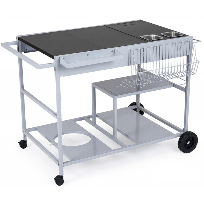 Metal Rolling Food Prep Cart with Mesh Side Panel and Topping Station for Backyard-