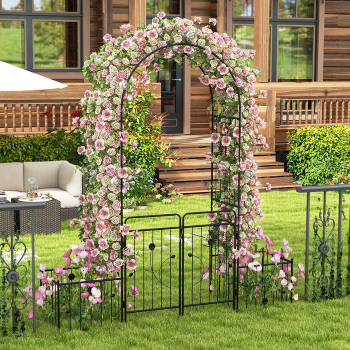 Metal Garden Arbor with Lockable Gate - 220cm Metal Arch Trellis with Side Planters - Ideal for Entryways and Climbing Plants