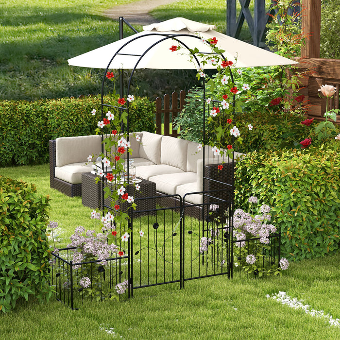 Metal Garden Arbor with Lockable Gate - 220cm Metal Arch Trellis with Side Planters - Ideal for Entryways and Climbing Plants