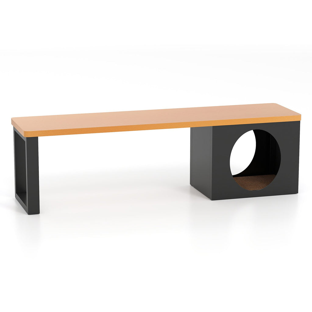 150 CM 3-Person Long Outdoor Metal Bench with Cat House and Scratching Pad-