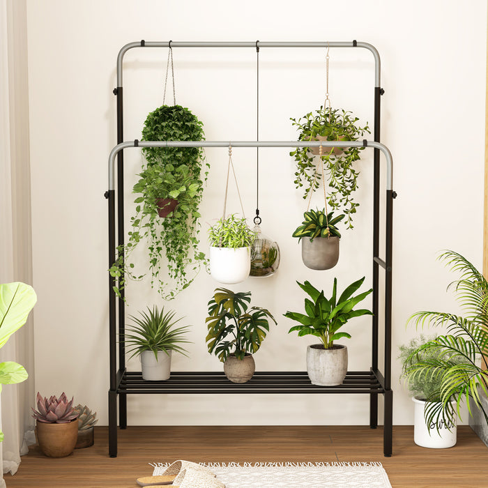 Sturdy Metal Clothes Stand - Rack with 2 Rods, Convenient Shoe Shelf - Perfect for Space Utilization and Wardrobe Organization