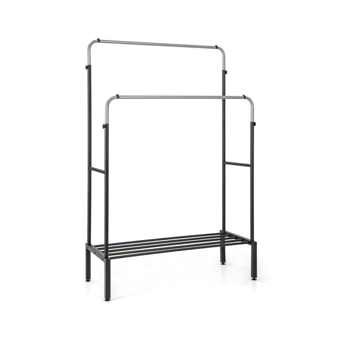 Sturdy Metal Clothes Stand - Rack with 2 Rods, Convenient Shoe Shelf - Perfect for Space Utilization and Wardrobe Organization