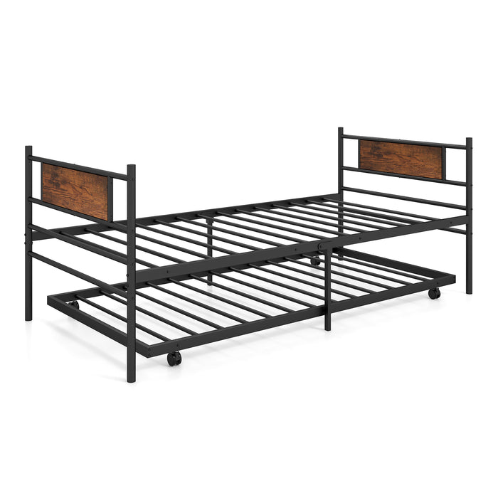 Metal Daybed with Pull-out Trundle Sofa Guest Bed with Wheels-