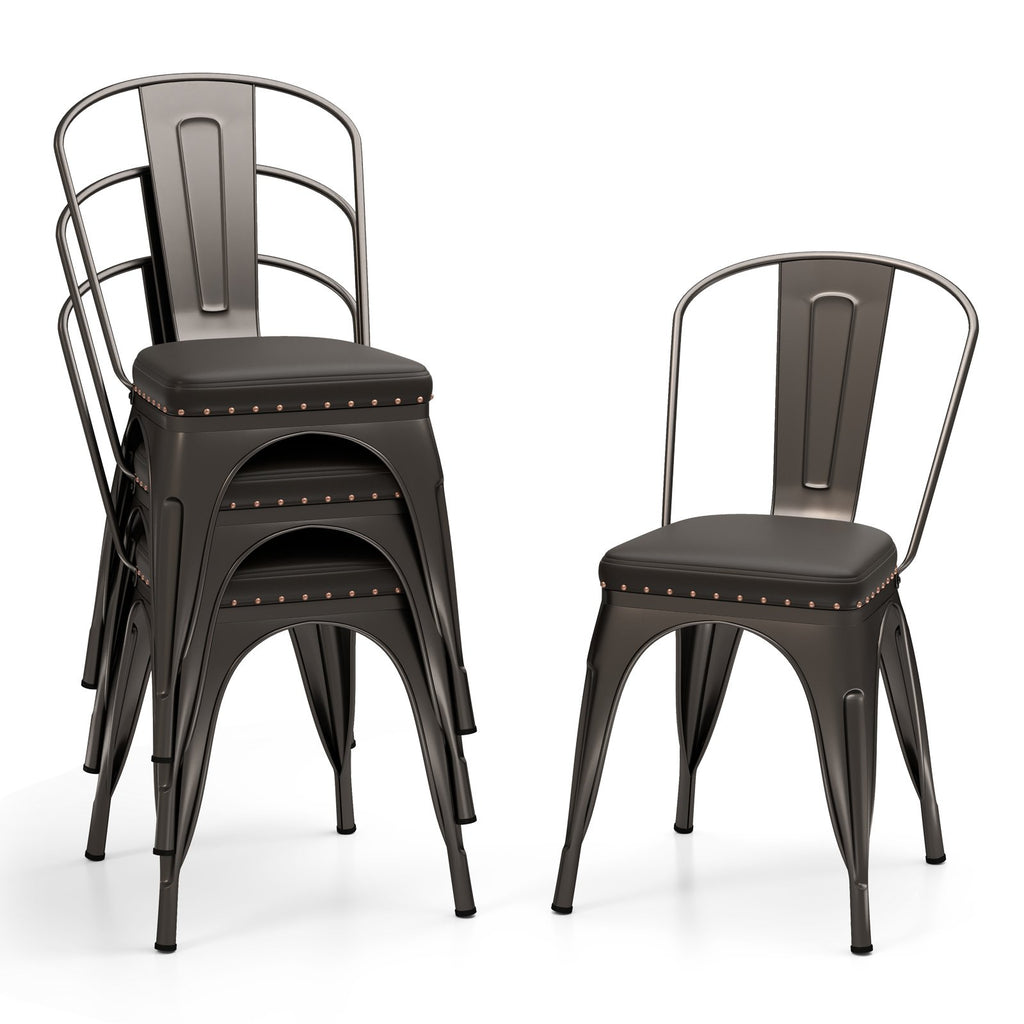 Metal Dining Chair Set of 4 with Removable Backs and PU Leather Cushioned Seat-