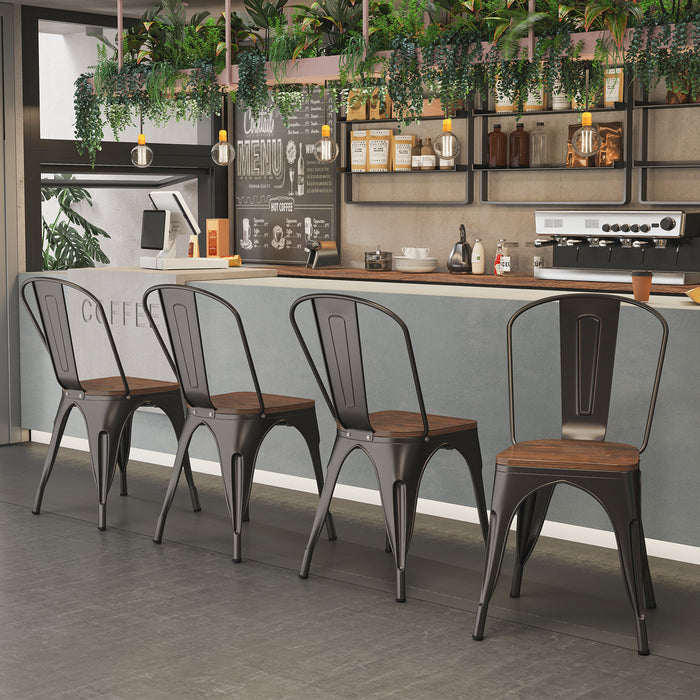 Metal Dining Chairs Set of 4 Stackable Kitchen Side Chairs-
