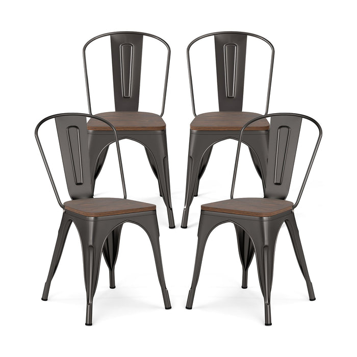 Metal Dining Chairs Set of 4 Stackable Kitchen Side Chairs-