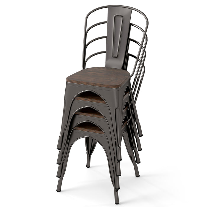 Metal Dining Chairs Set of 4 Stackable Kitchen Side Chairs-