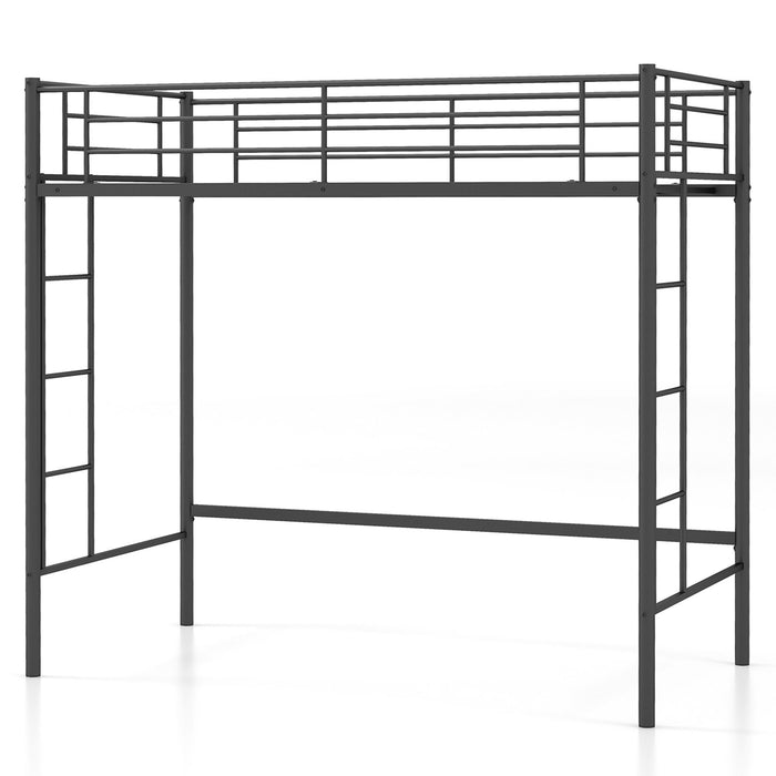 Metal Space-saving Loft Bed Frame with Full-length Safety Guardrail-White