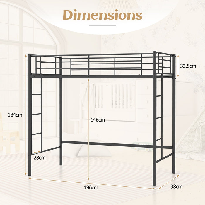 Metal Space-saving Loft Bed Frame with Full-length Safety Guardrail-White