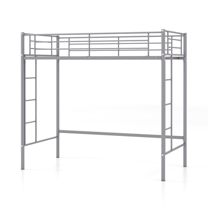 Metal Space-saving Loft Bed Frame with Full-length Safety Guardrail-White