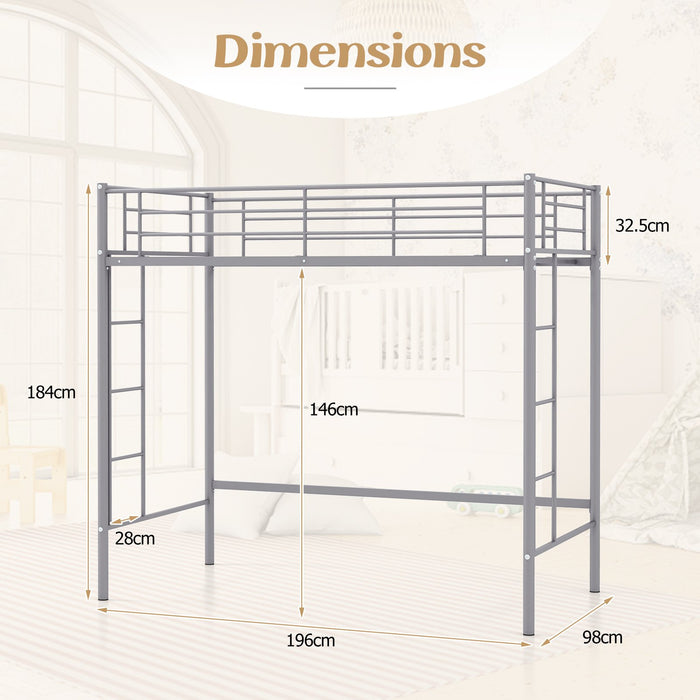 Metal Space-saving Loft Bed Frame with Full-length Safety Guardrail-White