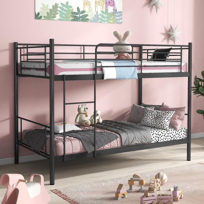 Metal Twin Over Twin Bunk Beds - With Sturdy Ladder and Full-Length Guardrails - Perfect Sleeping Solution for Kids and Teens