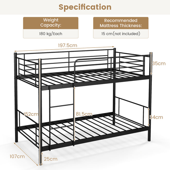 Metal Twin Over Twin Bunk Beds - With Sturdy Ladder and Full-Length Guardrails - Perfect Sleeping Solution for Kids and Teens