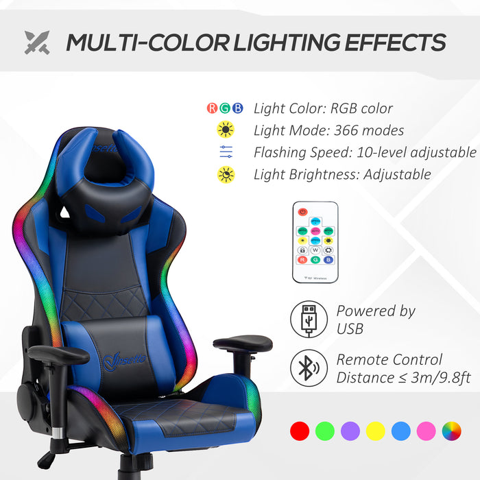 High-Back Racing Gaming Chair with RGB Lighting - Ergonomic Design with Lumbar Support and Height Adjustment - Stylish, Comfortable Recliner for Gamers and Home Office Use