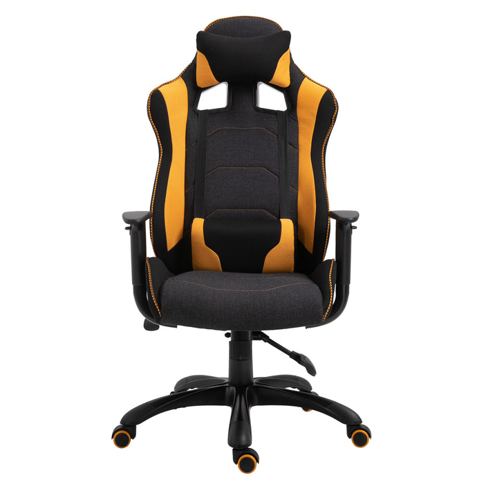 Ergonomic Racing-Style Gaming Chair with Yellow Accents - 360° Swivel, Adjustable Height, and Comfy Pillows - Perfect for Home Gaming and Office Use