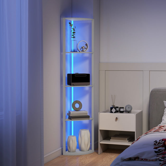 HOMCOM RGB LED Floor Lamp with Shelves, 5-Tier Dimmable Standing Lamp with Adjustable Brightness and Remote Control, Modern Corner Display Shelf Unit for Living Room Bedroom Office, Grey