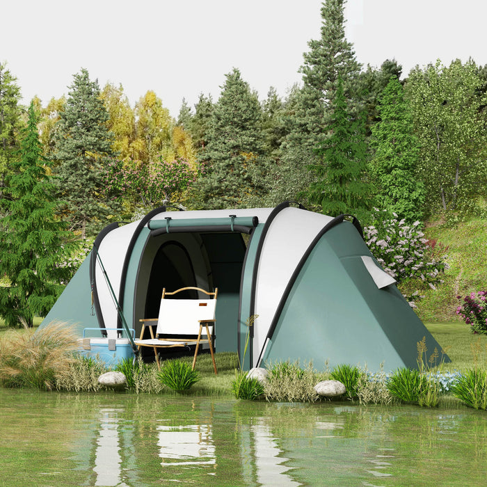 2-Bedroom Camping Tent with Spacious Living Area - 3000mm Waterproof Shelter Perfect for Families - Ideal for Fishing, Hiking, and Festivals in Dark Green