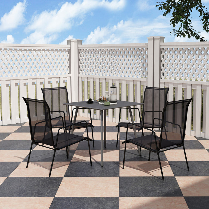 Outsunny Square Garden Table with Slat Top, Steel Frame, Outdoor Table for 4 Person, 80 x 80 x 74 cm, Grey