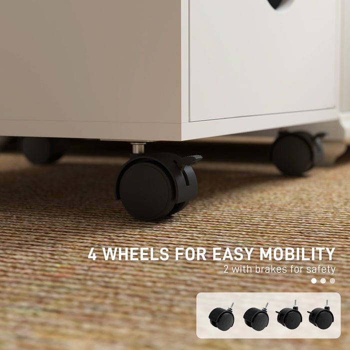 HOMCOM 5 Drawer Mobile Filing Cabinet, Vertical File Cabinet, Modern Rolling Office Storage Organizer Cupboard, White