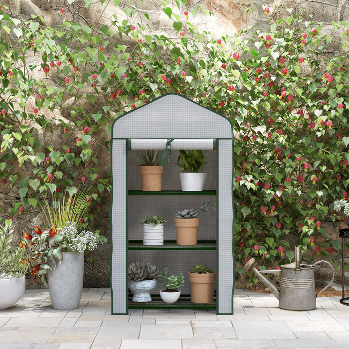 Outsunny Three-Tier Mini Greenhouse - White | Aosom UK
